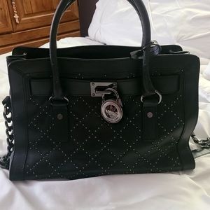 Michael Kors Medium Hamilton micro stud quilted east west Satchel black